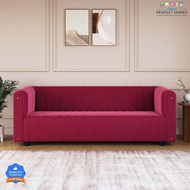 Flipkart Perfect Homes Fluffi Premium Chesterfield Sofa Velvet Upholstery Fabric 3 Seater  Sofa