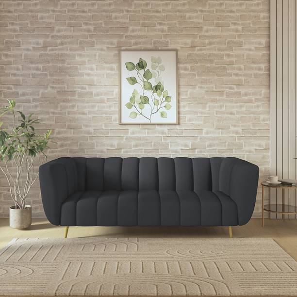Wakeup India Mushy Premium Fabric Sofa Pocket Spring Cushion Metal Leg with Golden Polish Leg Fabric 3 Seater  Sofa
