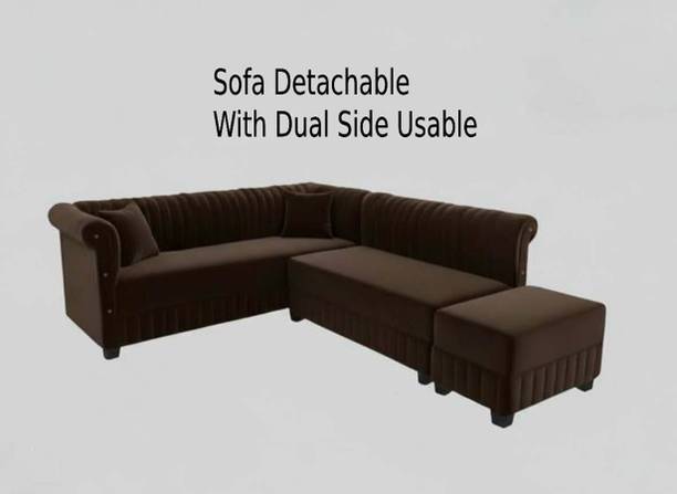 Sleep Art Detachable L Shape Velvet Sofa | Dual Side Usable | Comfortable Seating Fabric 6 Seater  Sofa