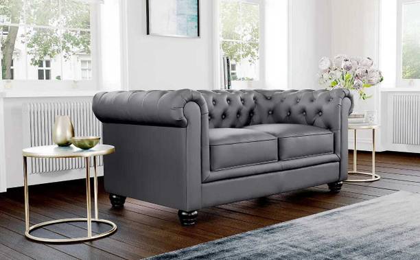 India wood mart Chesterfield Sofa Chestnut Leatherette 2 Seater Sofa Half-leather 2 Seater  Sofa