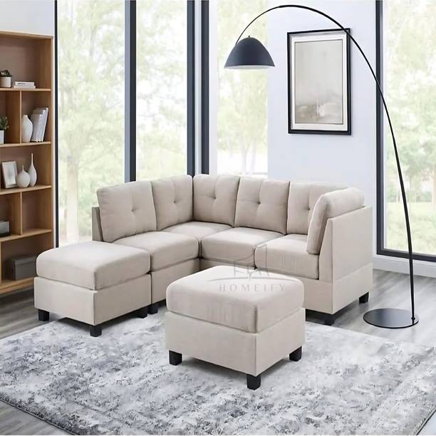 Homeify Ava Fabric 5 Seater L Shape Sofa Set with Ottoman Fabric 5 Seater  Sofa