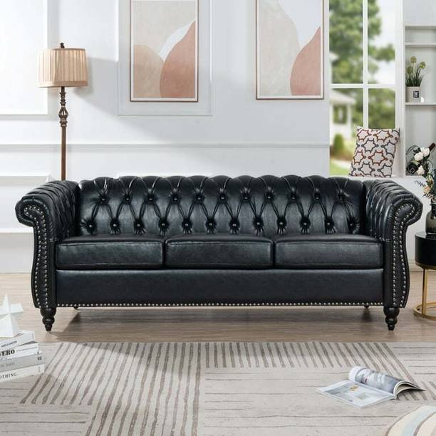 India wood mart 3 seat Sofa,Rolled Arm Sofa for Living Room,Bedroom,Office,Apartment,Small Space Leather 3 Seater  Sofa