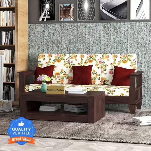 Kendalwood Furniture Solid Wood 3 Seater Wooden Sofa set With Center Table Fabric 3 Seater  Sofa