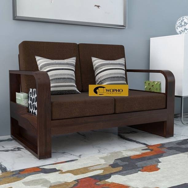 Wopno Furniture Sheesham Wooden 2 Seater Sofa set for living Room | Wooden Sofa Fabric 2 Seater Sofa
