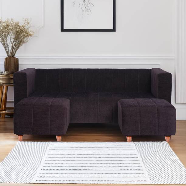Seventh Heaven Tokyo 5 Seater Sofa with 2 Ottoman, Chenille Molfino Fabric: 2 year Warranty Fabric 3 + 1 + 1 Sofa Set