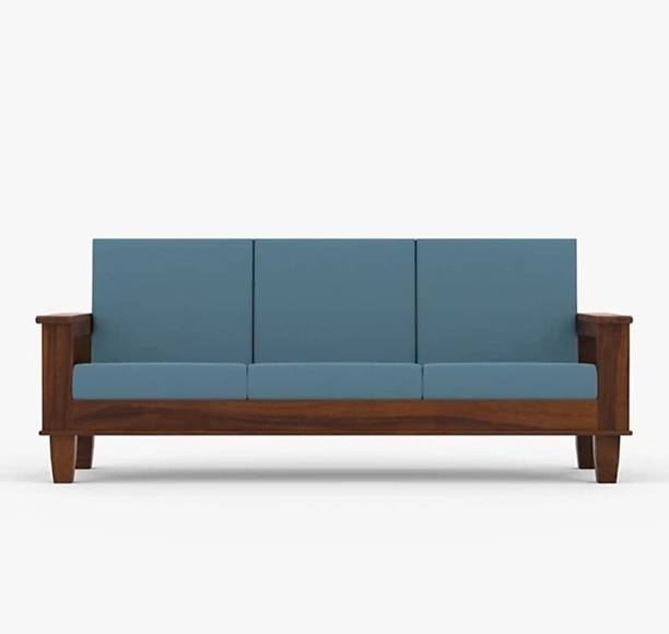 Devsignature 3 Seater WoodenSofa for Home Living Room with Mattress Fabric 3 Seater  Sofa