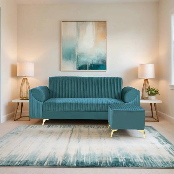 Seventh Heaven Venice 4 Seater Sofa with Ottoman, Premium Velvet Fabric: 2 Year Warranty Fabric 3 + 1 Sofa Set