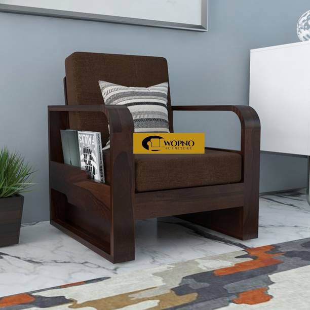 Wopno Furniture Sheesham Wooden 1 Seater Sofa set for living Room | Wooden Sofa Fabric 1 Seater  Sofa