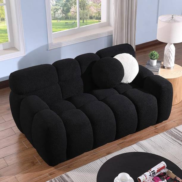 India wood mart Stylish wooden sofa 2 pillows loveseat for office apartment living room Black Fabric 2 Seater  Sofa