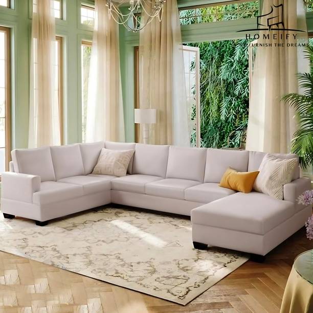Homeify Carter 9 Seater Large Upholstered U-Shape Sectional Sofa for Living Room Fabric 9 Seater  Sofa