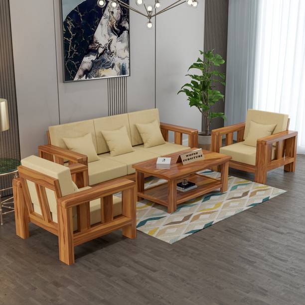 Wopno Furniture Pure Solid Sheesham Wooden 5 Seater Sofa Set for Living Room and Home\Office Fabric 5 Seater  Sofa