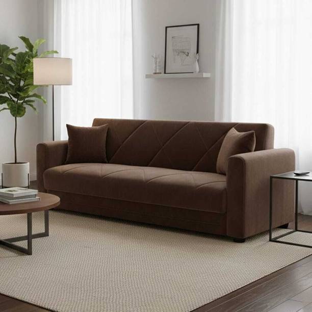 Flipkart Perfect Homes EliteRest Sofa, Velvet Fabric, Pine Wood Frame, Belt & Spring Support Fabric 3 Seater Sofa