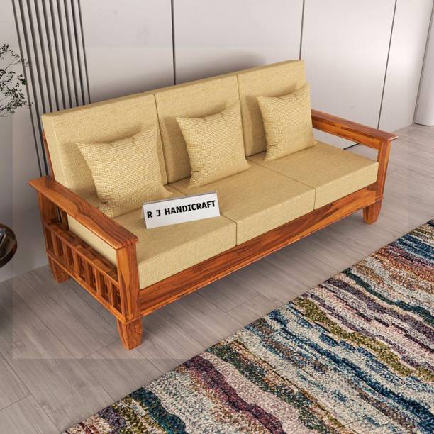 RJ Handicraft Pure Sheesham 3 Seater Sofa With Solid Wood Fabric 3 Seater  Sofa