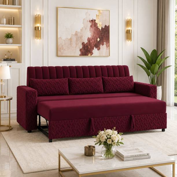WAKESURE Premium Quality Velvet Fabric 3 Seater Sofa