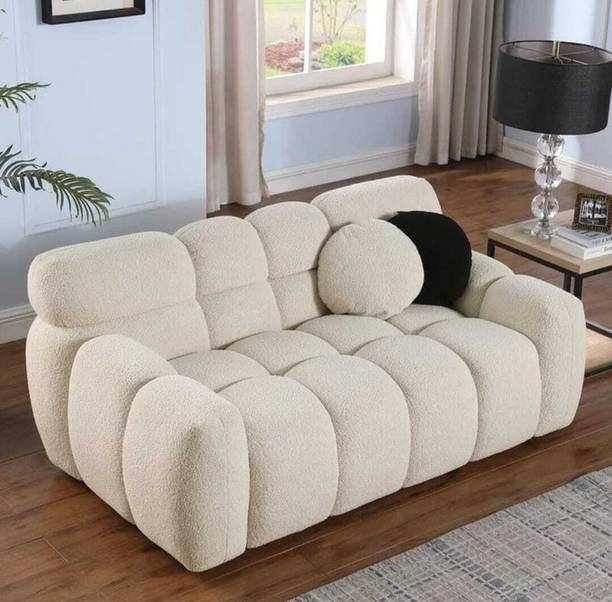 India wood mart Wooden Sofa 2 Pillows Upholstered Deep Seat Couch Living Room Bedroom Fabric 2 Seater  Sofa