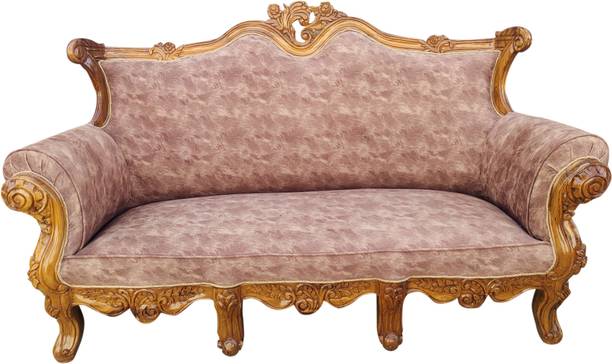 Woodzone Handicrafts Solid wood sofa set (Pure Teak (Sagun) in carving design Filling Material- Foam Fabric 3 Seater  Sofa