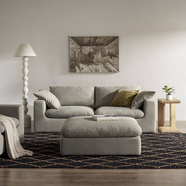 theclevercouch Dawson with ottoman Linen look premium upholstered Fabric 4 Seater  Sofa