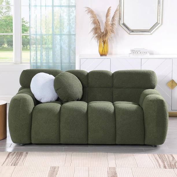 Soul Light Art Wooden Sofa 2 Pillows Upholstery Deep Seat Couch Living Room Bedroom,Green Color Fabric 2 Seater Sofa