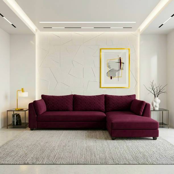 WAKESURE Premium Quality L Shape Velvet Fabric 6 Seater Sofa