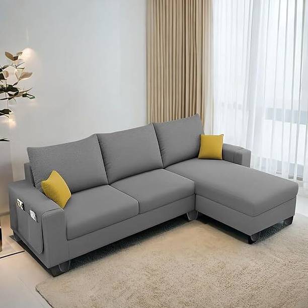 TrueValue Icoinc LHS L Shape Sofa Premium Quality Velvet Fabric 4 Seater  Sofa