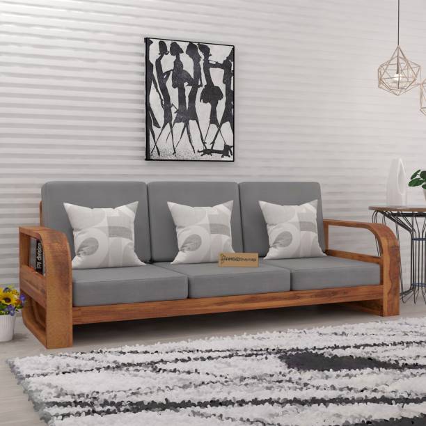 saamenia furnitures Solid Sheesham Wood Three Seater Sofa Set For Living Room / Office / Hotel. Fabric 3 Seater  Sofa