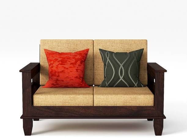Ritika Woodcraft Solid Sheesham Wood Designer 2 Seater Sofa Set for Living Room and Office Fabric 2 Seater Sofa