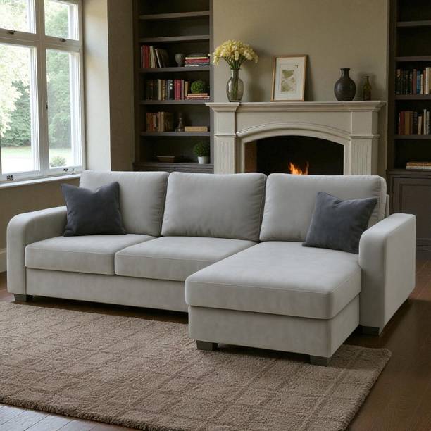 FURNY Soho 4 Seater Fabric RHS L Shape Sofa Set Fabric 4 Seater  Sofa