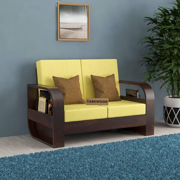 Taskwood Furniture Solid Sheesham Wood Two Seater Sofa For Living Room, Office, Café Fabric 2 Seater  Sofa