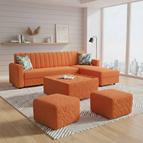 WAKESURE Premium Quality L Shape RHS Velvet Fabric 8 Seater Sofa