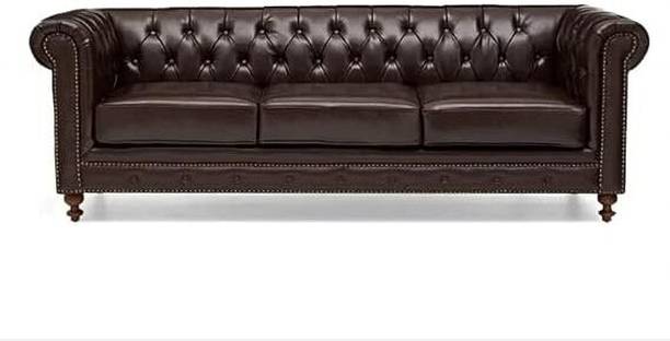 Artistic Interior Crafts Velvet 3 Seater Modern Chesterfield Sofa (Black) Fabric 3 Seater  Sofa