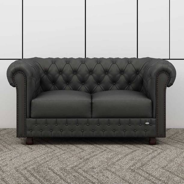 India wood mart Wooden Modern Sofa Tufted Couch with Deep Seat,Chesterfield 2 Seater Sofa Fabric Half-leather 2 Seater  Sofa