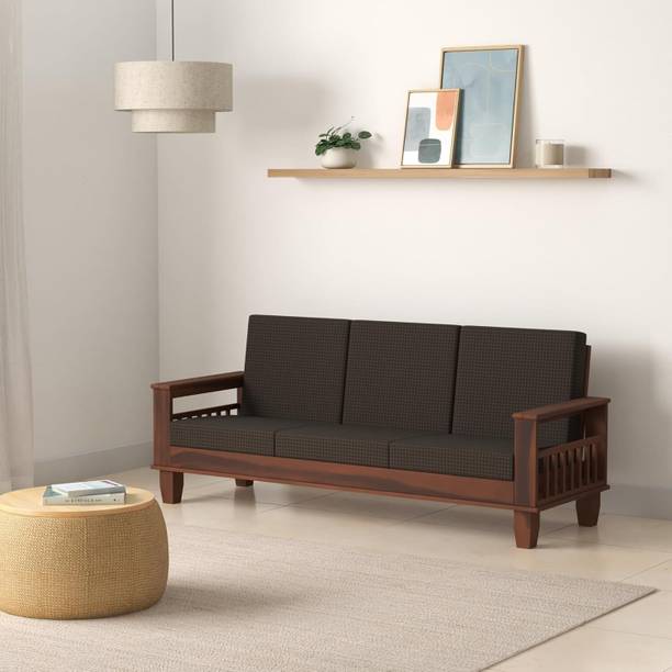 Devsignature 3 Seater WoodenSofa for Home Living Room with Mattress Fabric 3 Seater  Sofa