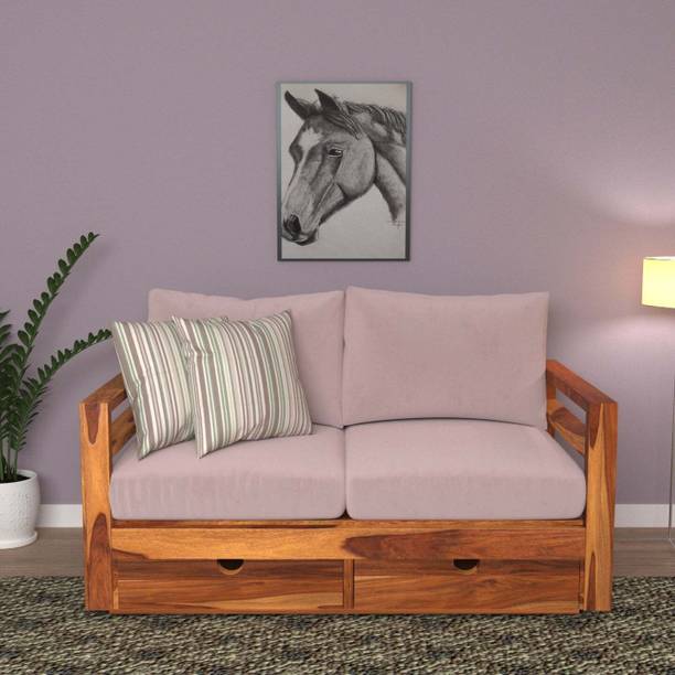RaskWood RASKWOOD Poly Pinkish Vintage Wooden Sofa With Storage Fabric 2 Seater  Sofa
