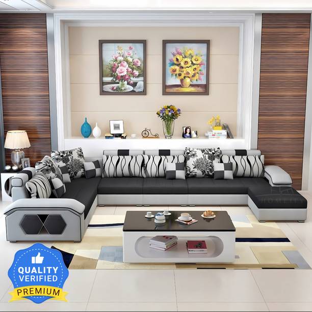 Homeify Carlo 9 Seater Fabric Sofa Set with 4-Puffy Convertible Sofa Set for Living Room Fabric 9 Seater  Sofa