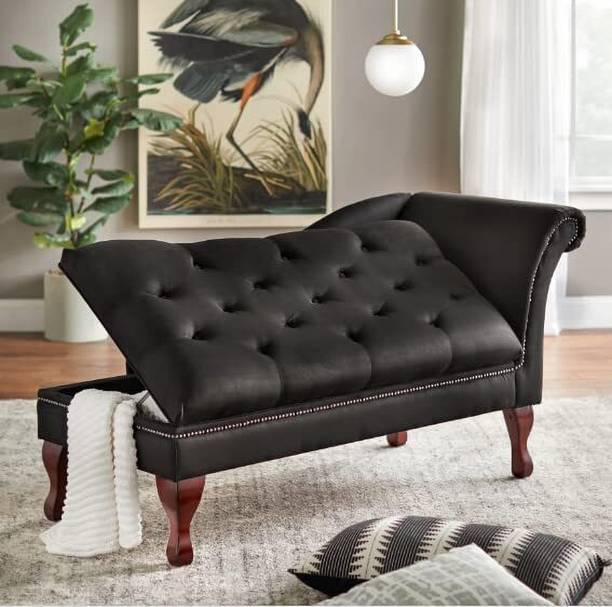 India wood mart Classic Chaise Longue in Chesterfield Style/Armchair Relax Lounger Sofa/(Black) Leatherette 3 Seater  Sofa