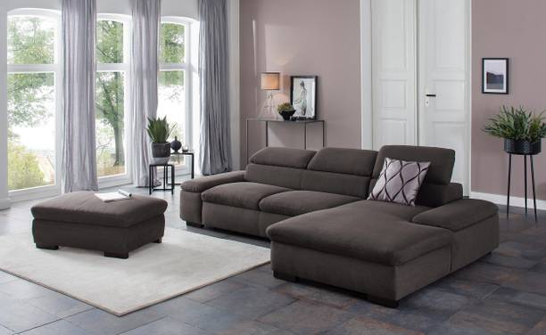 fabrique Impressa L Shape LHS Velvet Fabric 5 Seater  Sofa