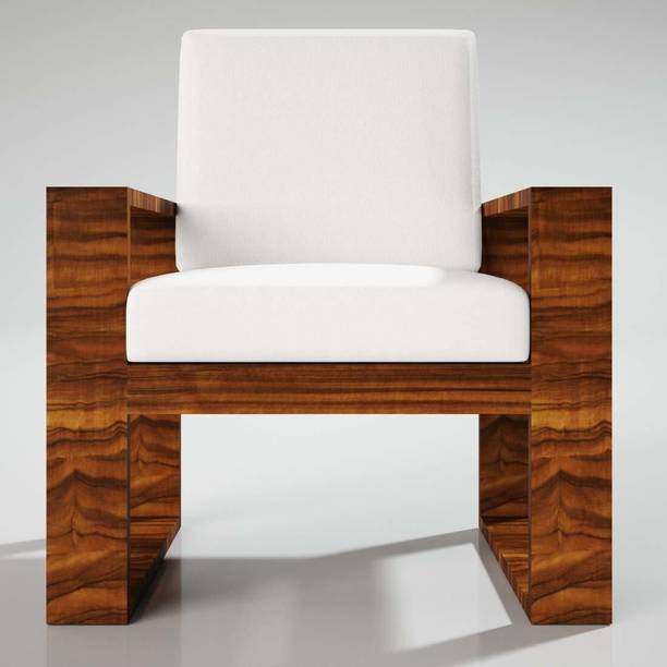 Sekar Lifestyle Teak Wood Classic Series (White, Natural Teak Finish Fabric 1 Seater  Sofa