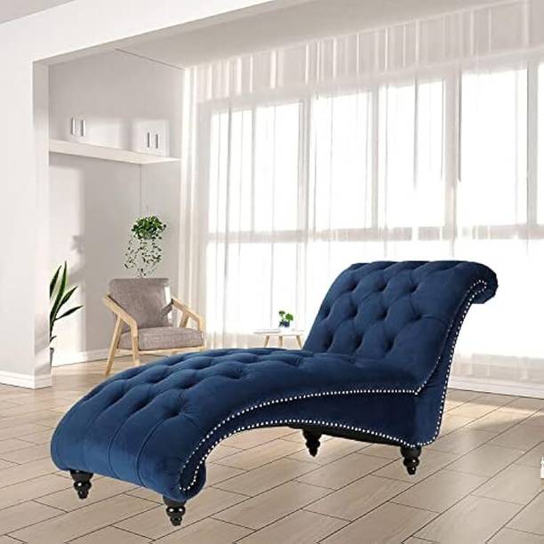 Soul Light Art Wooden Chaise Lounge Diwan Chaise Couch Sofa Wood Legs Blue Leatherrate Half-leather 1 Seater  Sofa