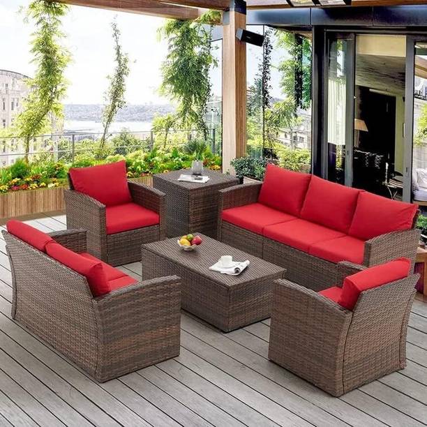 Mymigos Outdoor 7-Seater Wicker Sectional Sofa Waterproof Outdoor Fabric 7 Seater  Sofa