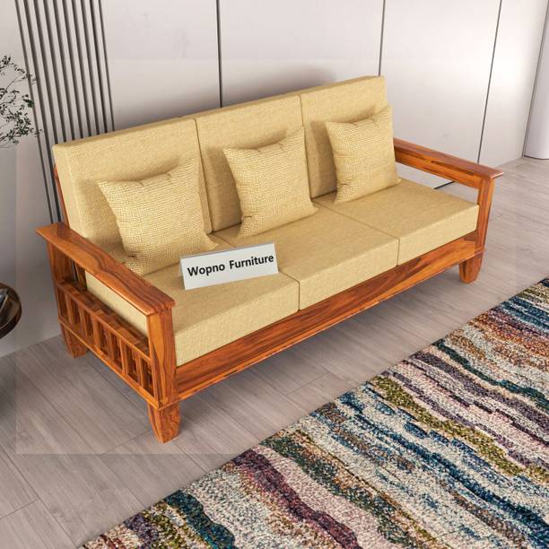 Wopno Furniture Pure Sheesham Wooden 3 Seater Sofa for Living Room and Office Fabric 3 Seater  Sofa