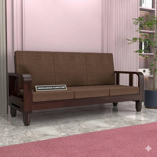 Kendalwood Furniture Solid Wood 3 Seater Wooden Sofa set for living Room Furniture Fabric 3 Seater  Sofa