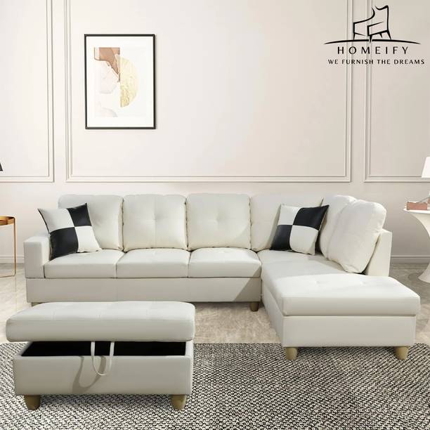 Homeify Linus 6 Seater Leather Sectional Sofa with Ottoman for Living Room Leatherette 6 Seater  Sofa