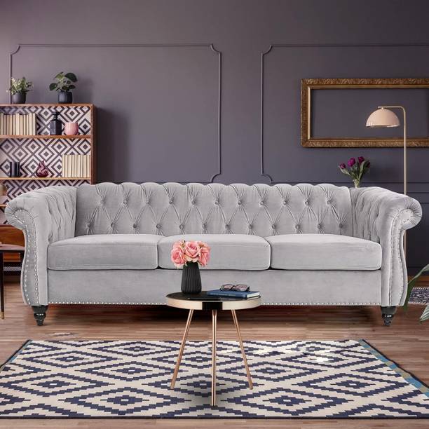 Metalsmith Square Arm Sofa for Living Room Guest Room Hotels Office Light Fabric 3 Seater  Sofa