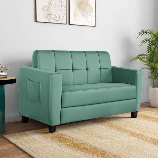 ARRA Remo Fabric Tufted Back Two Seater Sofa Sea Green Fabric 2 Seater  Sofa