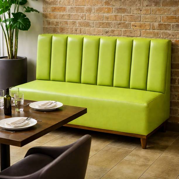 Sheijin Faux Leather Restaurant Sofa 3 Seater Lime Green Upholstered with Teak Wood Body Leatherette 3 Seater  Sofa