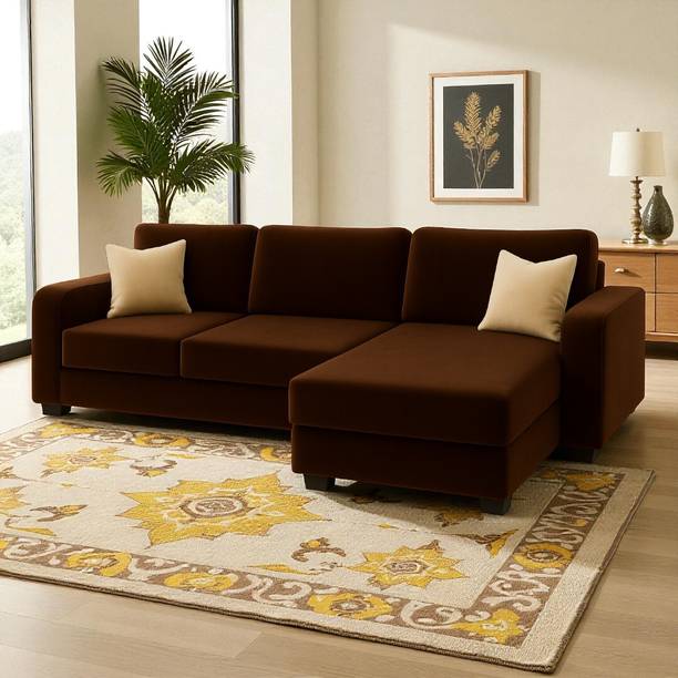 FURNY Soho 4 Seater Fabric RHS L Shape Sofa Set Fabric 4 Seater  Sofa