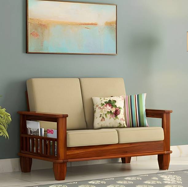 SWANGIA ARTS Solid Sheesham Wood Two Seater Sofa For Living Room/ Office/ Guest Room | Fabric 2 Seater Sofa