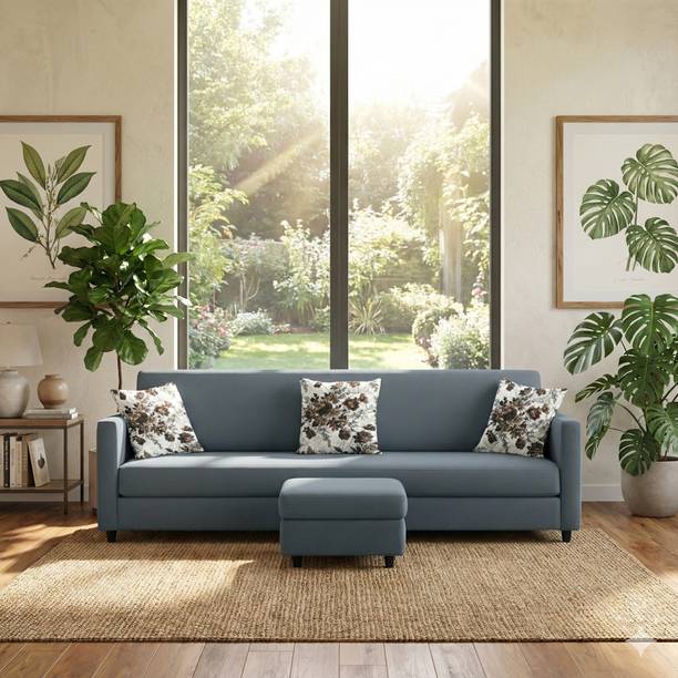 Vansh Furniture VELVET L SHAPE Fabric 4 Seater Sofa