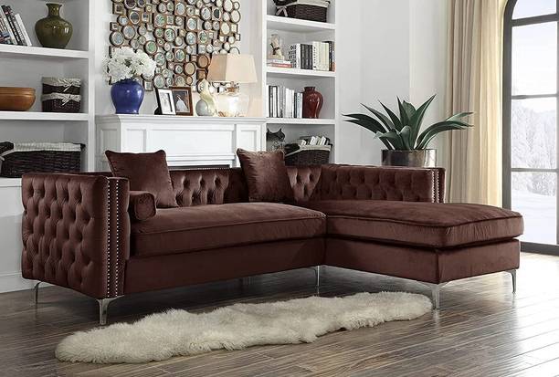 Dr Smith L Shape Chesterfield Fabric Velvet Corner Sofa Set Fabric 4 Seater  Sofa