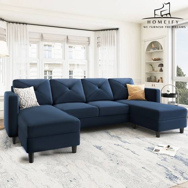 Homeify Arba 6 Seater Fabric U Shaped Sectional Couch with Chaise for Living Room Fabric 6 Seater  Sofa